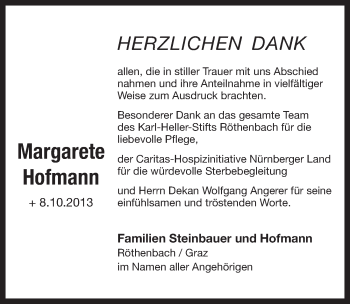 Traueranzeige von Margarete Hofmann von Pegnitz-Zeitung